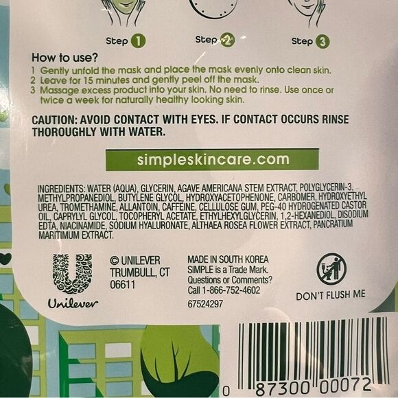 Simple anti-pollution sheet mask 🌺 bundle of 3 🌺 vitamin B3 & antioxidan… - Picture 4 of 5